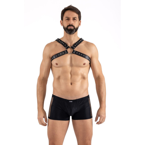 Harnais homme simili cuir larges sangles avec anneaux 